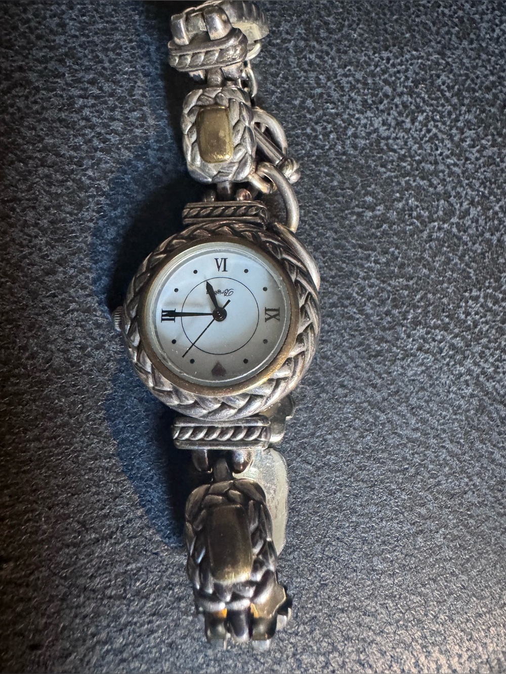 Brighton Silver-Tone Braided Bracelet Watch with White Dial